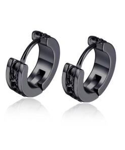 Chain Hoop Pierced Earrings Black (8mm)